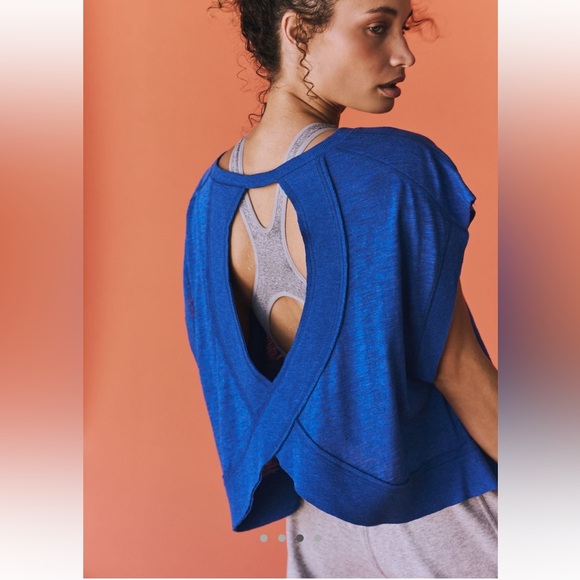 FP Movement by Free People Tops - Free People Movement Blue My Time Open Back Tee in Sapphire Skies